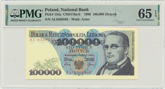 Banknot 100.000 złotych 1990 – AL – PMG 65 EPQ