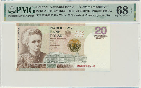 Banknot 20 złotych 2011 – Maria Skłodowska Curie – PMG 68 EPQ